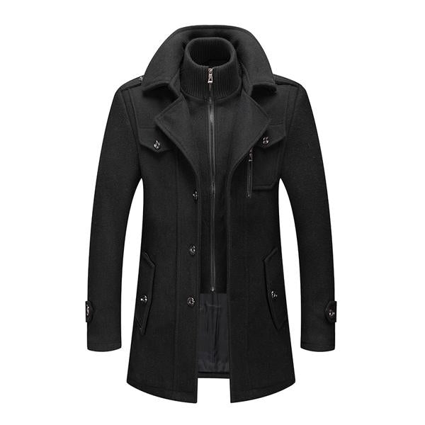 Men's Woolen Coat | Retro Double Collar | Classic Lapel | Long Sleeve | Fully Lined | Fall Winter Spring | Fashion Fake Two-Piece Design | Business Leisure | Windproof | Multiple Pockets