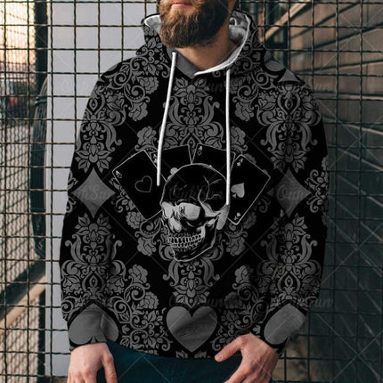 Men's Casual Hoodie | Poker Print | Loose Fit | Cotton Blend | Long Sleeve | Adjustable Hood | Comfortable Street Style | Bold Design | Relaxed Fit | Breathable Fabric