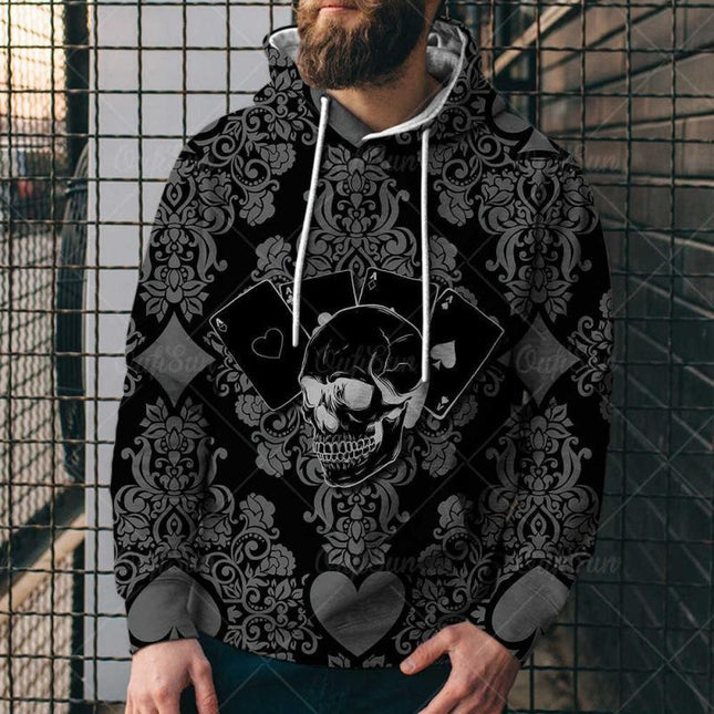 Men's Casual Hoodie | Poker Print | Loose Fit | Cotton Blend | Long Sleeve | Adjustable Hood | Comfortable Street Style | Bold Design | Relaxed Fit | Breathable Fabric