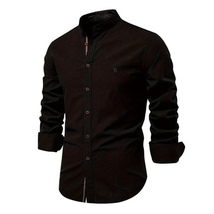 Men's Casual Long-Sleeved Shirt | Cotton Linen Blend | Solid Colors | Button-Down Collar | Comfortable & Breathable | Versatile Spring & Summer Style | Available in White, Navy, Black, Grey, Olive
