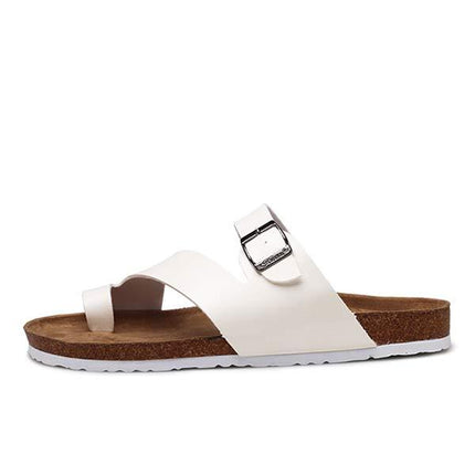 Men's Beach Flip-Flops | Soft Leather Upper | Cork Midsole Support | Comfortable EVA Outsole | Casual Summer Sandals