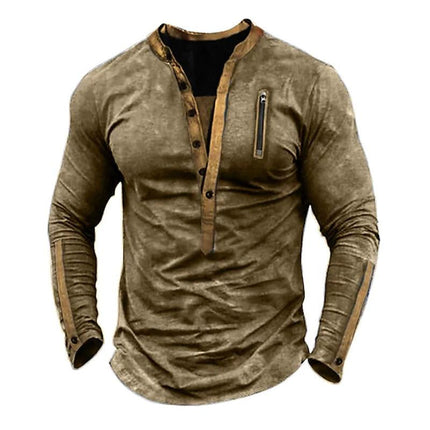 Men's Tactical Henley Long Sleeve T-Shirt | Zipper Neck | Durable Polyester Cotton Blend | Moisture-Wicking | Outdoor & Casual Wear | Black, Olive Green, Khaki, Navy Blue, Gray | Sizes S-3XL