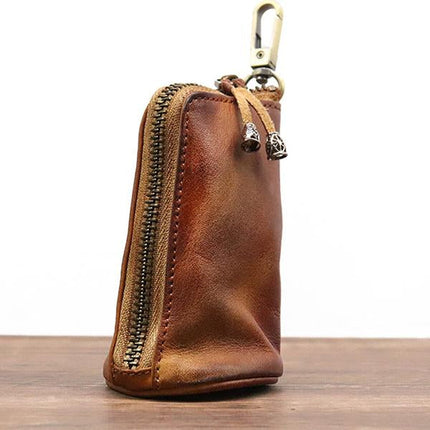 Vintage Cowhide Leather Waist Bag | Key Holder Purse | Unisex Belt Pouch | Genuine Leather Hip Bag | Stylish Fanny Pack | Versatile Travel Wallet | Brown Leather Waist Pack