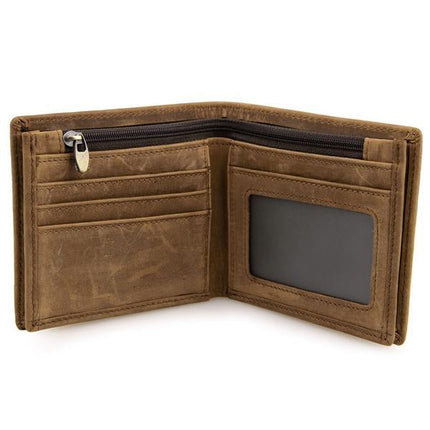 Premium Leather Wallet | Vintage Style | Compact & Lightweight | 3 Card Slots | 1 Zipper Pocket | Transparant ID Window | 2 Bill Pockets | Sleek Retro Design | Durable | Handmade Craftsmanship