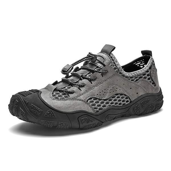 Men's Outdoor Shoes | Mesh Leather Upper | Adjustable Fit | Non-Slip Sole | Quick Entry | Comfortable Massaging Insole | Versatile All-Terrain Sneaker