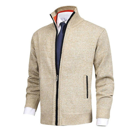 Men's Cardigan Sweater | Solid Color Stand Collar | Soft Durable Fabric | Modern Design | Regular Fit | Button Closure | Versatile Styling | Perfect for Casual and Formal Wear