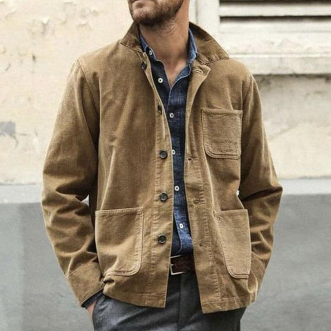 Men's Cotton Workwear Jacket | Vintage Multi Pocket Lapel | Long Sleeve Coat | Stylish & Durable | Classic Design | Comfortable & Practical | Casual & Work Settings | Breathable Fabric