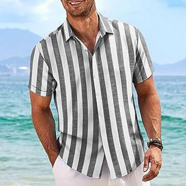 Men's Striped Short Sleeve Shirt | Lapel Collar | Casual Lightweight Fabric | Relaxed Fit | Comfortable Summer Wear | Breathable Easy-Care Design | Button Closure | Versatile Warm Weather Fashion
