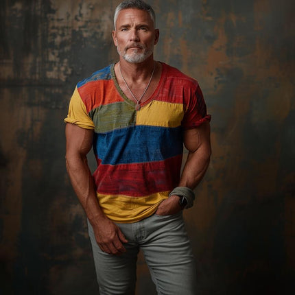 Men's V-Neck Colorblock Short Sleeve T-Shirt | Regular Fit | Soft Cotton Blend | Casual Style for Spring Summer | Sizes Available | Ideal for Everyday Wear | Machine Washable