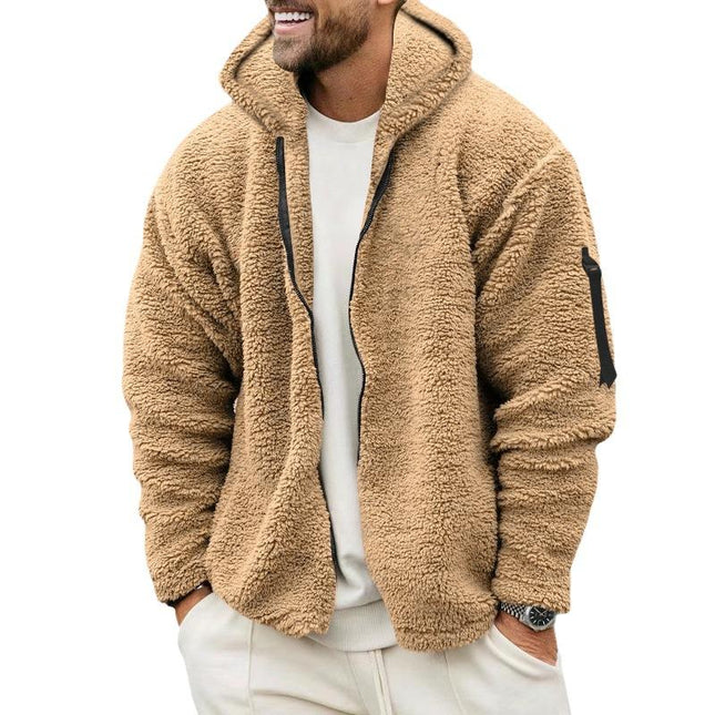 Men's Hooded Jacket | Solid Color | Double Fleece | Warm & Loose Fit | Outerwear | Winter Coat | Casual Style | Premium Insulation | Functional Pockets | Versatile Layering | Classic Design