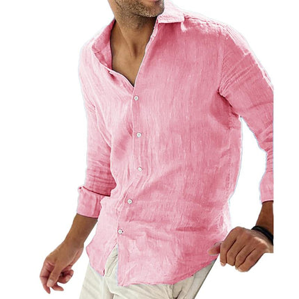 Men's Long Sleeve Shirt | Solid Color | Cotton Linen Blend | Breathable | Lapel Collar | Relaxed Fit | Casual & Semi-Formal | Versatile Style | Ideal for Spring, Summer, Autumn | Moisture-Wicking | Comfortable Wear