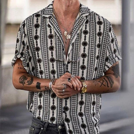 Men's Stripe Lapel Shirt | Relaxed Fit | Casual Daily Wear | Lightweight | Spring Summer Fall | Button Placket | Anti-Wrinkle | Soft Fabric | Roll-Up Sleeves