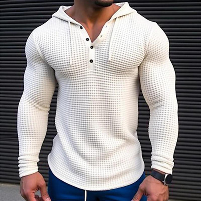 Men's Casual Waffle Knit Hoodie | Solid Color Long Sleeve Top | Comfortable Regular Fit | Versatile Year-Round Wear | High-Quality Breathable Fabric