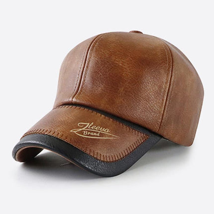 Men's Vintage Leather Baseball Cap | Plush Lined | Warm Winter Hat | Adjustable Fit | Classic Curved Brim | Stylish Cold Weather Accessory | Premium Quality | Casual Sporty Style