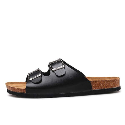 Men's Beach Sandals | Open Toe Casual Slippers | Soft Leather Upper | Cork Midsole Support | EVA Outsole | Anti-Slip and Shock Absorbing | Lightweight Summer Footwear