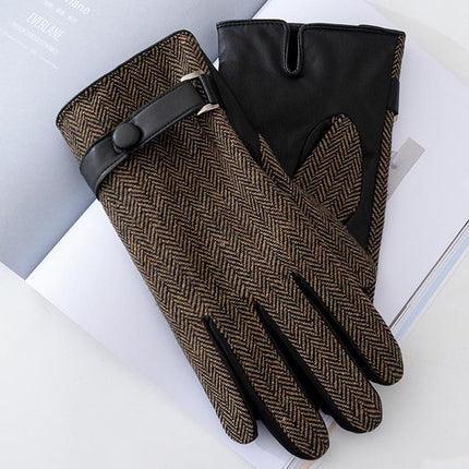 Men's Touch Screen PU Leather Gloves | Plaid Design | Plush Lining | Warm Winter Wear | Durable & Stylish | Smartphone Compatible | Snug Fit | Sophisticated Accessory | Cold Weather Men's Gloves