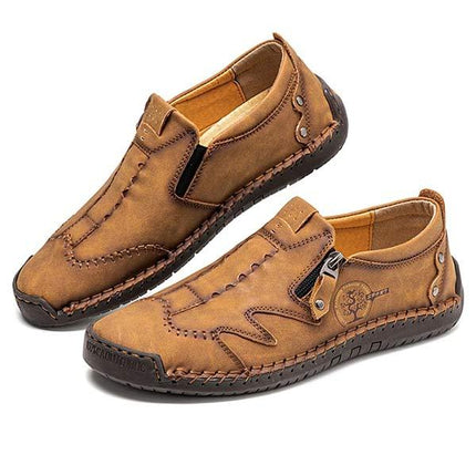 Men's Vintage Leather Loafers | Casual Comfort Shoes | Cushioned Footbed | Flexible Rubber Outsole | Easy Slip-On | Medium Width