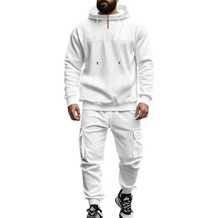 Men's Hooded Sweatshirt and Jogger Pants Set | Relaxed Fit | Adjustable Drawstring Hood | Full-Length Elastic Cuff Joggers | Soft Breathable Cotton Blend | Casual Sportswear Loungewear | Pockets