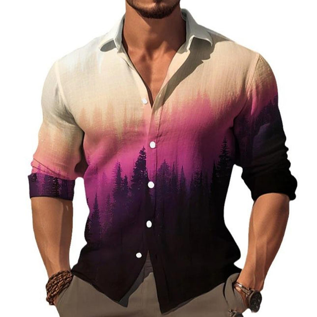Men's Long Sleeve Gradient Lapel Shirt | Modern Style | Breathable Polyester Cotton Blend | Casual & Semi-Formal Wear | Sophisticated Design | Comfortable Fabric | Classic Lapel Collar
