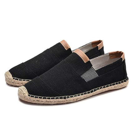 Men's Slip-On Linen Canvas Shoes | Casual Fisherman Style | Exposed Gore | Hemp Rope Sole | Comfortable Footwear