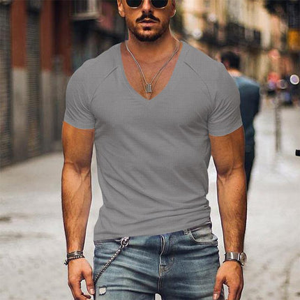 Men's Waffle Knit T-Shirt | V-Neck Pullover | Slim Fit | Breathable & Soft Fabric | Casual & Dressy | Easy Match with Jeans or Pants | Versatile Summer Wardrobe Essential | Machine Washable