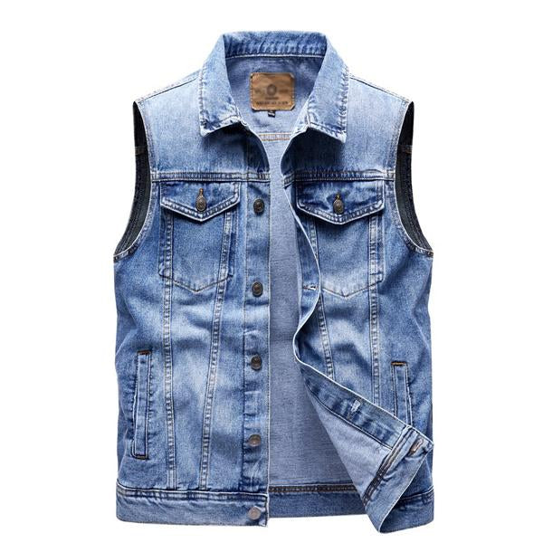 Men's Retro Lapel Denim Vest | Vintage Look | High-Quality Durable Fabric | Versatile Style Outerwear | Comfortable Fit | Functional Pockets | Fashionable Casual Layering Wardrobe Essential