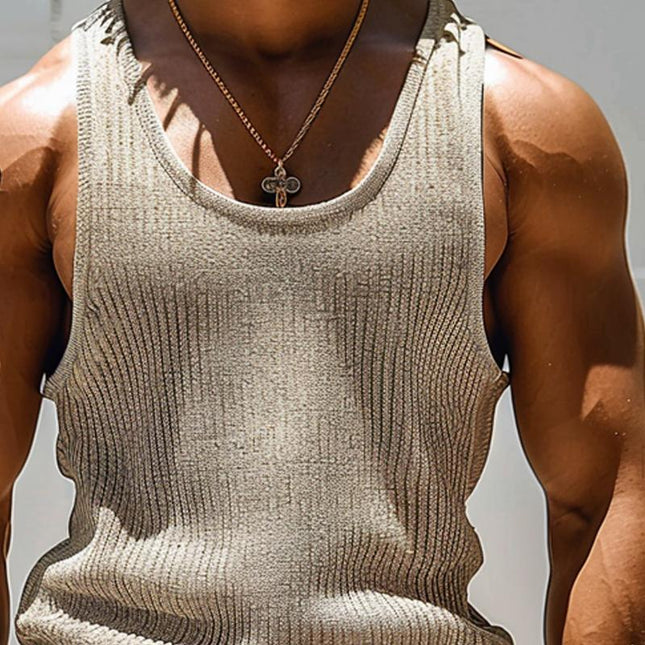 Men's Athletic Fit Tank Top | Striped Texture | Soft Cotton Blend | Breathable Casual Wear | Workout & Weekend Essential