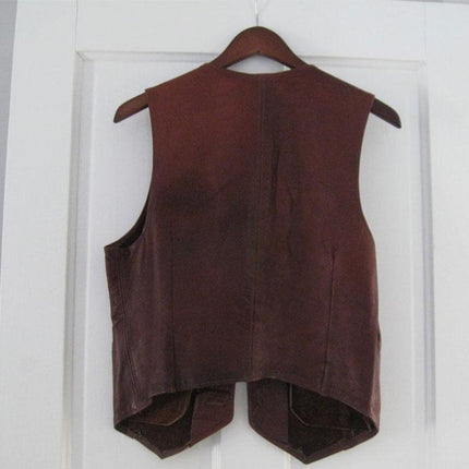 Vintage Leather Vest | 1960s-70s Men's Custom Handcrafted | Brown | Provincetown | Front Pockets | Four Leather Buttons | Chestnut Brown Outerwear