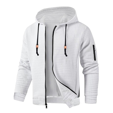 Men's Hooded Waffle Sport Jacket | Casual Lightweight Outerwear | Breathable Knit | Long Sleeve with Ribbed Cuffs | Adjustable Drawstring Hood | Front Zip Closure | Multiple Sizes & Colors