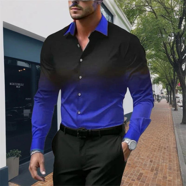 Men's Gradient Long Sleeve Shirt | Button Closure | Loose Fit | Casual & Semi-Formal Wear | Comfortable & Durable