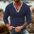 Men's Modern Long Sleeve V-Neck T-Shirt | Double V-Neck Design | Breathable Cotton Blend | Casual Pullover | Versatile Fit | Comfortable and Durable | Sizes Available