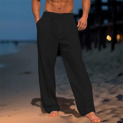 Men's Linen Beach Pants | Solid Color | Vacation Wear | Lightweight Breathable Fabric | Relaxed Fit | Drawstring Waist | Versatile Style | Tropical Comfort | Various Solid Colors | Sizes Available