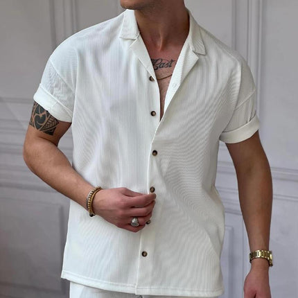 Men's Premium Cotton Blend Shirt | Striped Lapel Design | Versatile Formal & Casual Wear | Comfortable Fit | Durable Fabric | Timeless Style