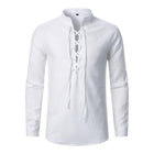 Men's Casual Long Sleeve Shirt | Cotton Linen Blend | Lace-up V-Neck | Breathable Lightweight | Relaxed Fit | Perfect for Beachwear or Travel | Comfortable and Stylish Wardrobe Essential