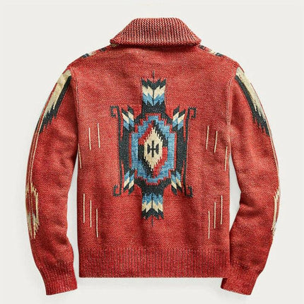 Men's Vintage Knit Cardigan | Classic Jacquard Patterns | Lapel Collar | Single Breasted | Long Sleeves | Soft Cotton Acrylic Blend | Functional Pockets | Versatile Style for Semi-Formal & Casual Wear