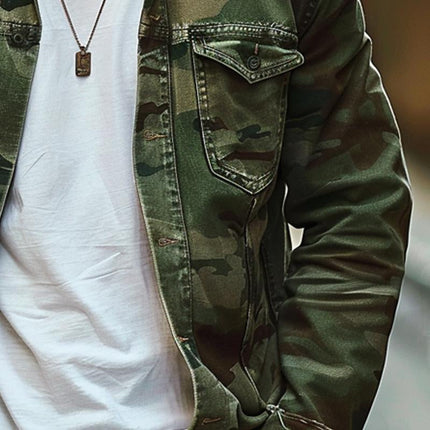 Men's Camouflage Canvas Jacket | Retro Wear | Lapel Collar | Classic Design | Durable Comfortable Outerwear | Timeless Style | Versatile Outfit | Perfect All-Seasons Fashion
