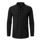 Men's Casual Long Sleeve Shirt | Cotton Linen Blend | Lace-up V-Neck | Breathable Lightweight | Relaxed Fit | Perfect for Beachwear or Travel | Comfortable and Stylish Wardrobe Essential