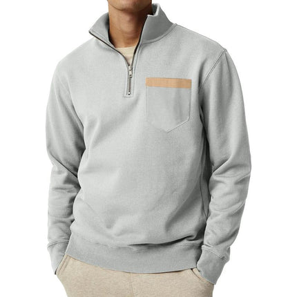Men's Relaxed Fit Sweatshirt | Half Zip Collar | Long Sleeve | Chest Pocket | Solid Color | Cotton-Blend Fabric | Casual Fall Winter Wear
