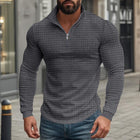 Men's Long Sleeve T-Shirt | Half-Zip Stand Collar | Small Square Pattern | Modern Style | Breathable Fabric | Comfortable Fit | Versatile Layering | Casual & Smart-Casual Wear