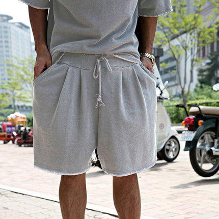 Men's Loose Fit Cotton Blend T-shirt and Shorts Set | Casual Fashion Activewear | Round Neck | Short Sleeve | Mid Waist | Spring Summer Autumn