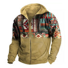 Men's Hooded Zipper Hoodie | Retro Ethnic Geometric Print | Casual Sweatshirt | Blended Fabric | Long Sleeve | Regular Fit | All Season Wear | Multiple Sizes