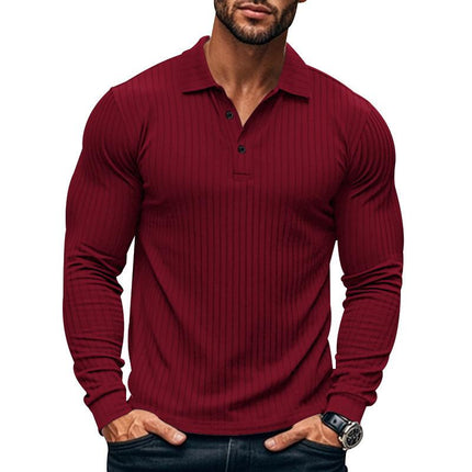 Men's Long Sleeve Polo Shirt | Casual Elastic Fit | Stretchy Fabric | Full-Length Sleeves | Classic Polo Collar | Button Placket | Available in Navy, Black, Gray, White, Burgundy | Comfortable & Versatile