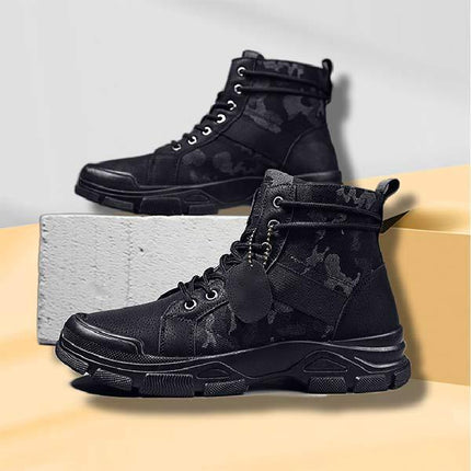 Men's Vintage Camouflage High-Top Ankle Boots | Lace-Up Closure | Slip-Resistant Rubber Sole | Durable Military Style | Comfortable Inner Lining | Sturdy and Rugged | Perfect for Casual and Formal Wear