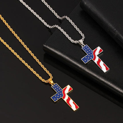 Vintage American Flag Necklace | Patriotic Jewelry | Cross Pendant | Casual Style | Unisex Fashion Accessory