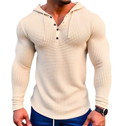 Men's Casual Waffle Knit Hoodie | Solid Color Long Sleeve Top | Comfortable Regular Fit | Versatile Year-Round Wear | High-Quality Breathable Fabric