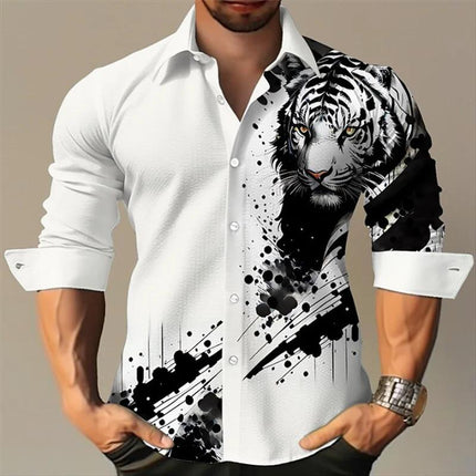 Men's Animal Print Shirt | Long Sleeve Lapel Collar | Modern Edgy Style | Casual Trendy Streetwear | Soft Breathable Polyester | Statement Piece | Versatile Fashion | Party Outings