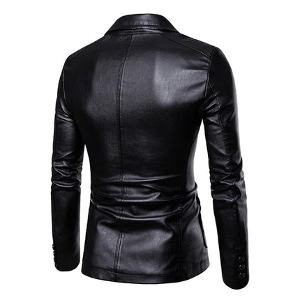 Men's Vintage Style Blazer | Two Button PU Leather Jacket | Slim Fit | Single Breasted | Classic Lapel | Stylish Outerwear | Fashion Forward | High Quality Craftsmanship | Versatile & Durable