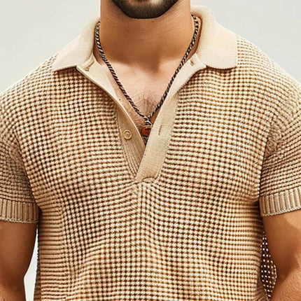 Men's Knitted Polo Shirt | Short Sleeve | Solid Color | Classic Fit | Cotton Polyester Blend | Casual Wear | Ribbed Collar & Cuffs | Breathable | Versatile Style