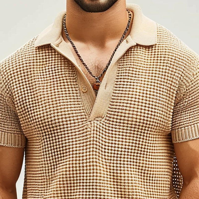 Men's Knitted Polo Shirt | Short Sleeve | Solid Color | Classic Fit | Cotton Polyester Blend | Casual Wear | Ribbed Collar & Cuffs | Breathable | Versatile Style