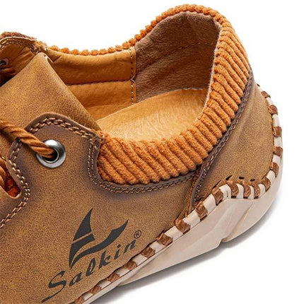 Men's Vintage Leather Casual Sneakers | Ultra Comfortable | Lace-Up | EVA Sockliner | Non-Slip Durable Outsole | Retro Style